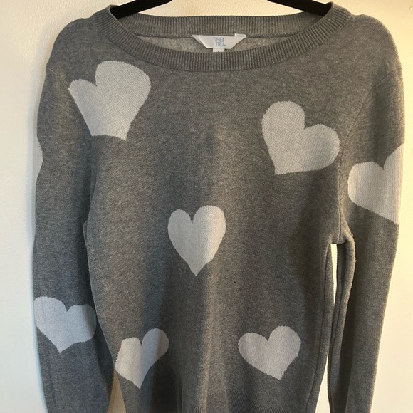 Time and Tru Sweaters - Time and Tru Gray Sweater with White Heart Design